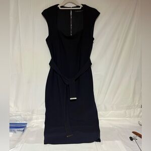 Portmans Navy Blue Midi Dress with Waist Tie